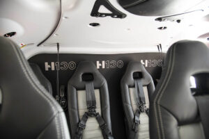Close-up of Airbus H130 Interior with H130 Logo embroidery