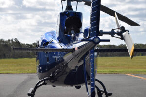 Close-up shot taken from the back of a H125 helicopters