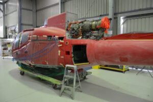 H130 Helicopter in hangar in paint process