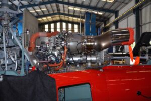 Helicopter in hangar during maintenance