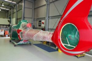 H130 Helicopter in hangar in paint process